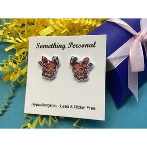 Sylveon Pokemon Inspired Stud Earrings - Gift Boxed - Chibi Cute - Eeveelution